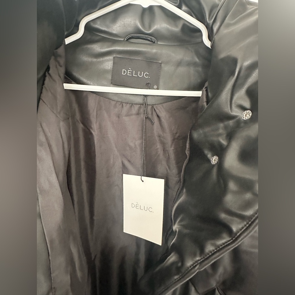 NWT DELUC Gwinnet Puffer Jacket Black Size S Oversized Faux Leather Quilted Coat - Picture 12 of 17